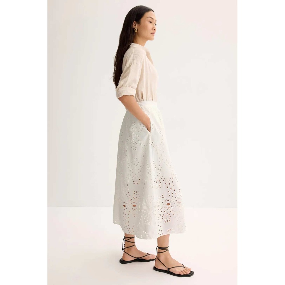 ba&sh Bell Midi Skirt White Floral Eyelet Cotton Boho Women Size M - Picture 2 of 14